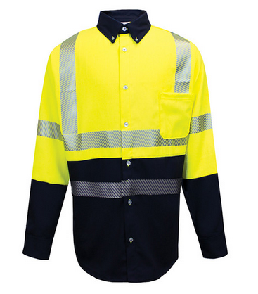 National Safety Apparel SHRTV3C3YN Drifire FR Hybrid Work Shirt Class 3 Yellow/Navy Size 2X