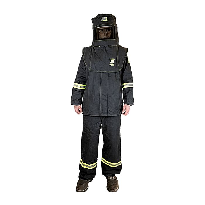 Oberon TCG4B  40 Cal TCG Arc Flash Kit (Hood, Coat, and Bib) on checkered background