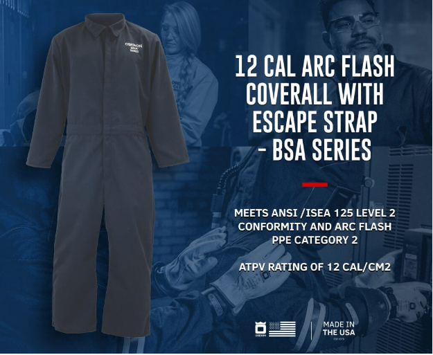 Oberon BSA-OB59NB-ES-R  12 Cal BSA  FR Arc Flash Coveralls W/Escape Strap