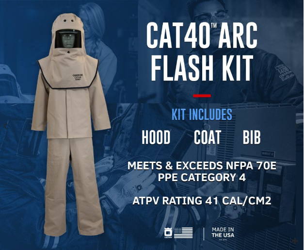 Oberon FRTC4B 40 Cal CAT™ Arc Flash Hood, Coat, and Bib Suit Set