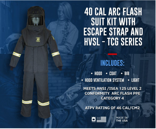 Oberon TCG4B-ES +HVSL 40 Cal TCG Arc Flash Kit w/Strap,Hood,Coat,Bib 