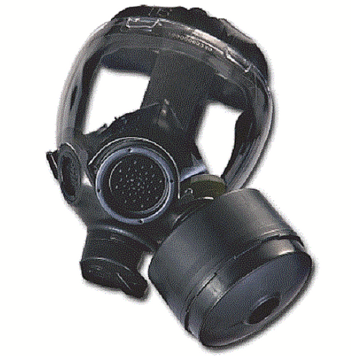 MSA Black Millennium gas mask on white background