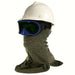 Paulson green balaclava with blue/smoke goggles against white background