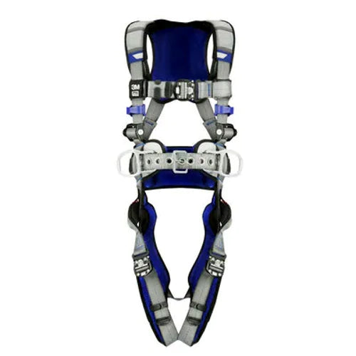 silver and blue 3M safety harness 1402039 on white background