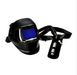 Black and blue 3M™ 26-5702-30iSW Speedglas™ FA III SAR V-100 and Speedglas™ Welding Helmet on white background