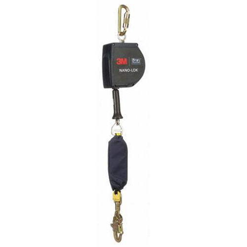 Black, gold and red 3M DBI SALA Nano-Lok steel 11 foot self retracting 3101686 lifeline on white background