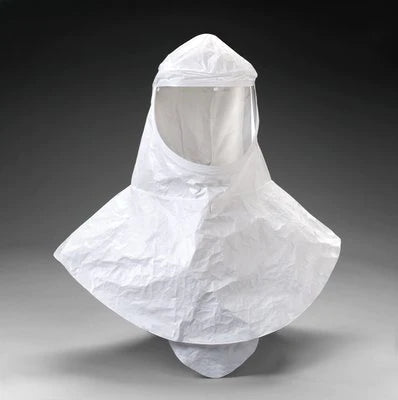 White 3M Respirator Hood H-420-10 Inner Shroud on gray an black background