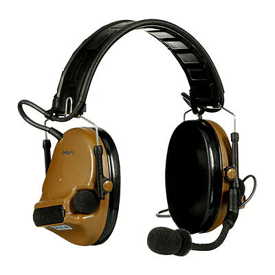 Black and brown 3M PELTOR MT20H682FB-47 CY ComTac V Headset Foldable Single Lead on white background