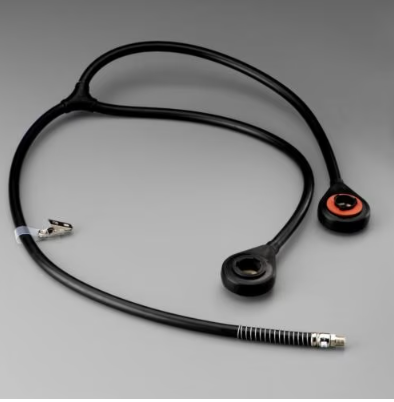 Black and red 3M™ SA-2600 | 37001 Combination Dual Airline Back-Mounted Breathing Tube on gray background