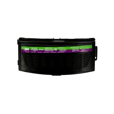 Black, green, purple 3M Versaflo Ammonia/Methylamine/HEPA Cartridge TR-6360N on white background