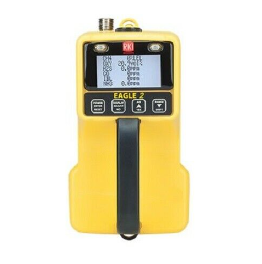 Yellow RKI gas monitor 722-005 against white background