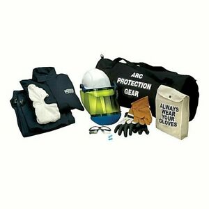 Black, white, multi color Chicago Protective Apparel AG8 Arc Flash Jacket & Bib Kit 8cal CAT 2 against which background