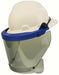 Tinted Paulson arc flash faceshield and blue bracket 9004589 on white background