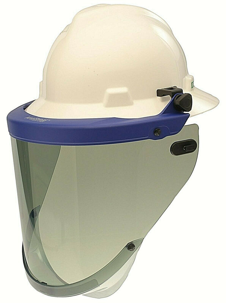 Paulson 9004941 arc flash faceshield with blue bracket on white background