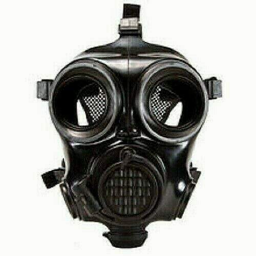 Black Mira CM-7M CBRN gas mask against white background