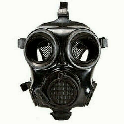 Mira CM-7M black CBRN gas mask against white background