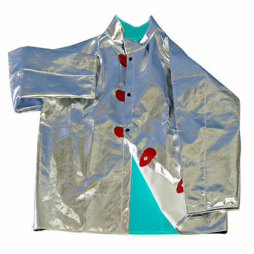 Silver gray with red tabs CPA aluminized heat resistive 600-ARH jacket coat on white background