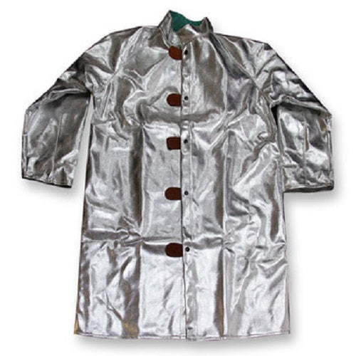 Silver Chicago Protective Apparel 602-ARH Aluminized 19oz Heavy Rayon Style A Coat on white background