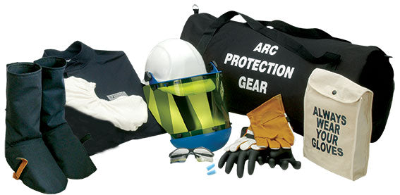 Various color Chicago Protective Apparel Arc flash electrical safety AG43-CL kit on white background