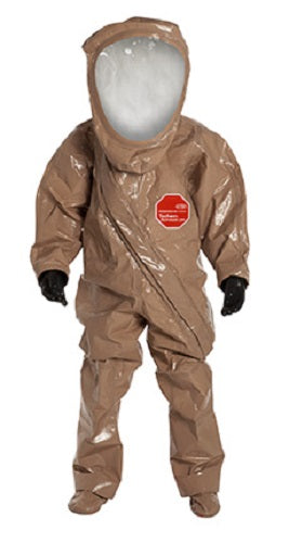 Tan DuPont Responder RC550TTNL Tychem CSM Fully Encapsulated Suit on white background