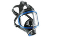 Black and blue Draeger R55800 gas mask on white background