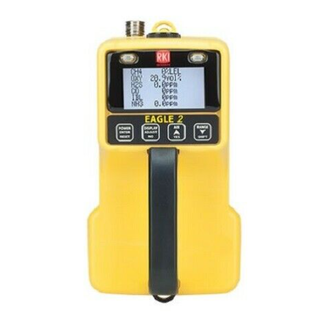 Yellow RKI gas monitor 723-101-P2 on white background
