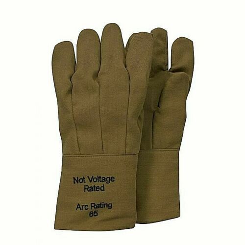 Brown National Safety Apparel G51KDQT14 Arcguard Nomex/Kevlar 65 Cal Gloves on white background