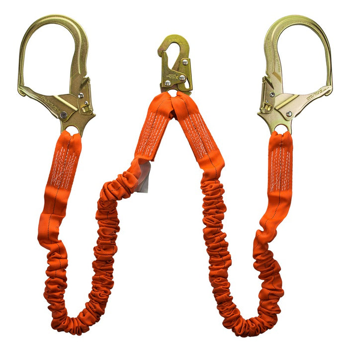 Orange and gold Guardian Fall 01298 Stretch Internal Shock Absorbing Lanyard on white background