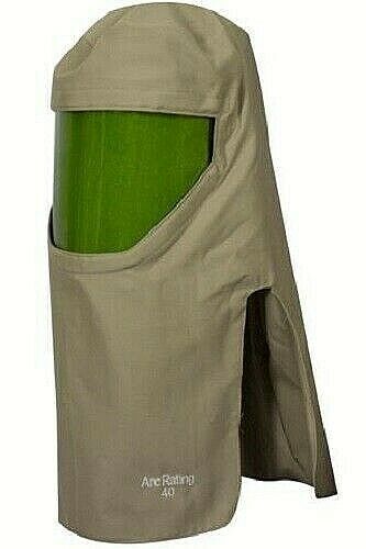 Khaki Enespro National Safety Apparel H65HKHKHATEC Arcguard 40cal Hood with Faceshield on white background