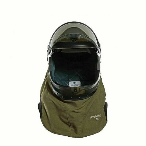 Green and smoke Enespro National Safety Apparel H65NPQH40LFV 40cal Vented Lift Front Hood  on white background 