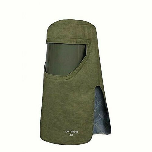 Green Enespro National Safety Apparel H65NPQHHATPV 40 CAL Arcguard Revolite Arc Flash Hood with Pureview Faceshield  on white background
