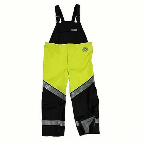 Black and lime yellow  Drifire National Safety Apparel HYDRO2BIB FR Extreme Weather Bib Overallson white background