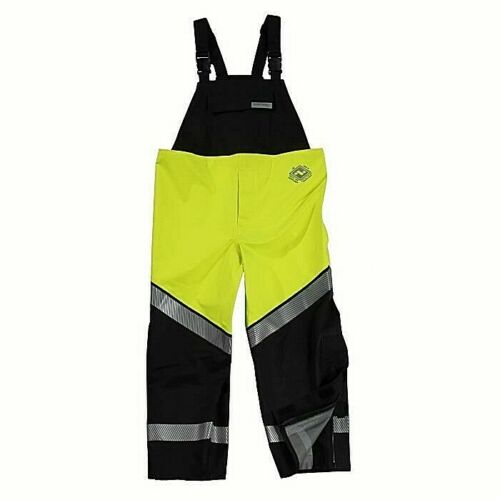 Black and lime yellow  Enespro National Safety Apparel HYDRO2BIB FR Extreme Weather Bib Overallson white background