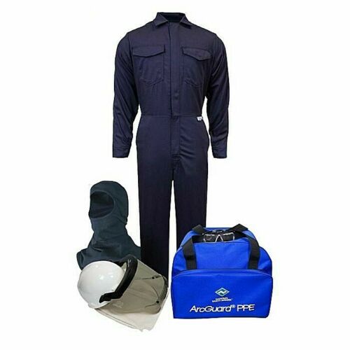 Black, blue, white Enespro National Safety Apparel KIT2CV11NGB Arcguard 12cal CAT 2 Arc Flash Kit on white background