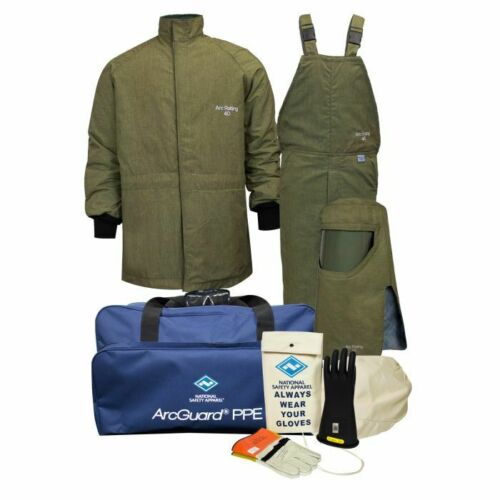 Enespro KIT3SC25 arc flash kit Multi color coat, overalls, gloves, carry bags on white background