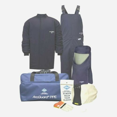 Navy blue, blue bag, white National Safety Apparel Enespro KIT4SC40NG 40CAL Arcguard Arc Flash Kit  on white background