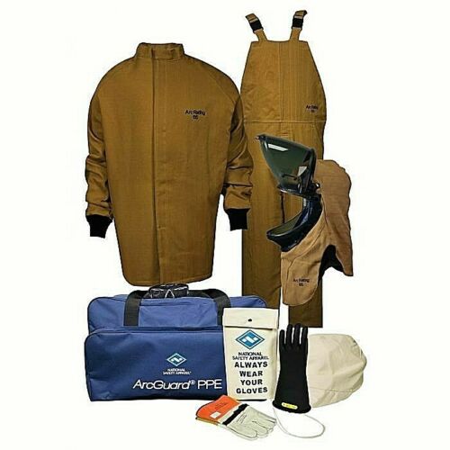 Khaki, bluel white, black National Safety Apparel Enespro KIT4SC65LFNG 65 CAL Arcguard Arc Flash Kit on white background