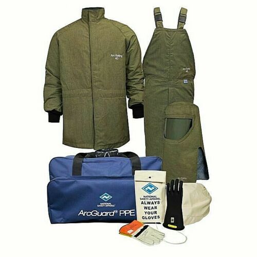 Green, blue, black, white National Safety Apparel Enespro KIT4SCLT40NG Arcguard 40 CAL Arc Flash Kit on white background