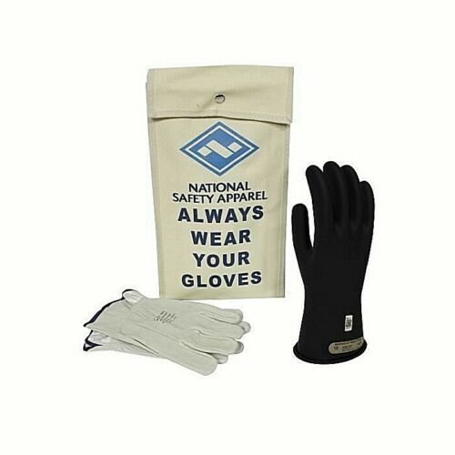 Black, white and off white National Safety Apparel Enespro KITGC0 CLASS 0 Arcguard Voltage Rubber Glove Kit on white background