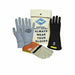 Black, gray, off white gloves, protectors, bag National Safety Apparel Enespro KITGC2 AG CLASS 2 Rubber Voltage Glove Kit on white background