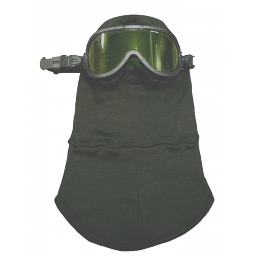 gray balaclava with goggles National Safety Apparel Enespro KITHP45 53 CAL FR/AR Goggle/Balaclava Combo on checkered background