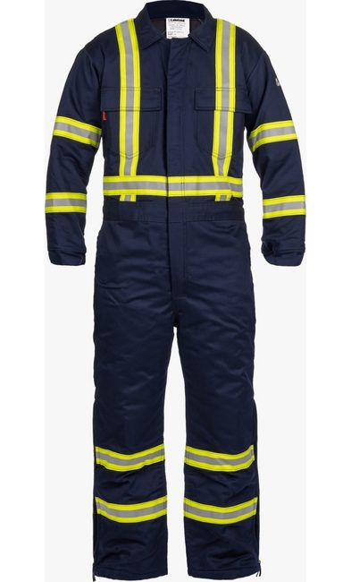 Navy with yellow and silver reflective Lakeland NICO8RT13 FR Insulated Coverall with Reflective Trim