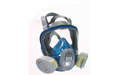 GRAY and blue MSA gas mask 10028997 on white background