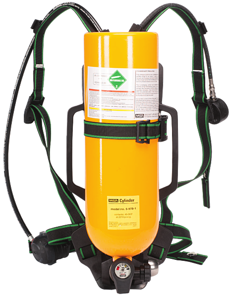 yellow,black,green MSA G1 SCBA on black checkered background