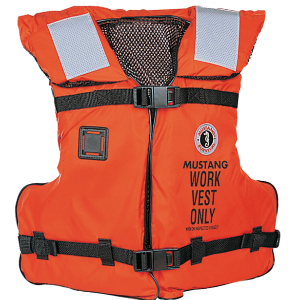 Orange and black MUSTANG MV3192 Type III/V Work Vest on white background