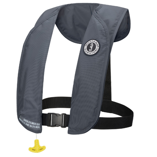 Gray Mustang Survival MD4031 MIT 70 Front-Entry Manual Inflatable PFD on white background