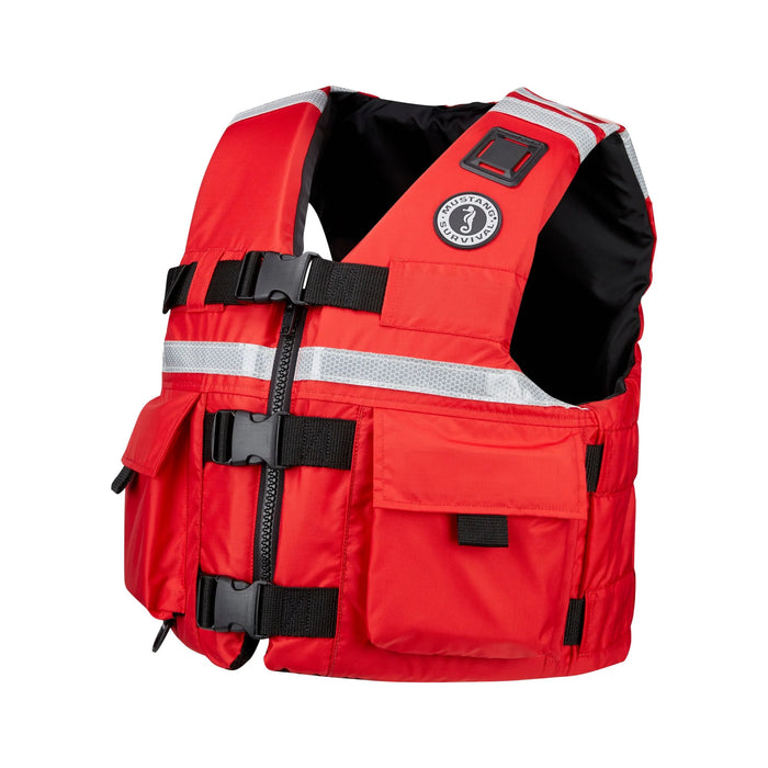 Red Mustang Survival MV5606 SAR Vest with SOLAS Reflective Tape on white background