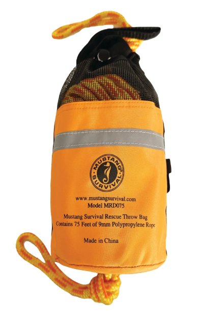 YELLOW Mustang Survival MRD075 Throw Bag with 75 feet of Rope on white background