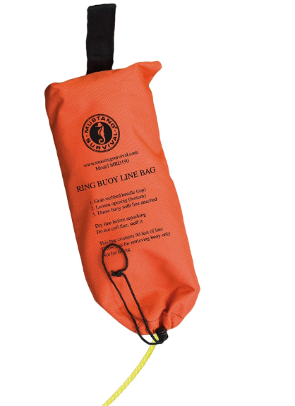 Orange Mustang Survival MRD190 Ring Buoy Bag With Rope on white background