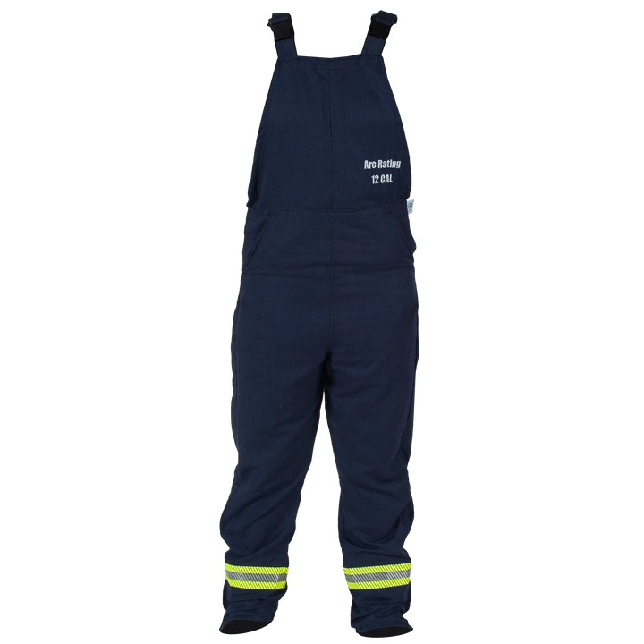 Blue, on gray checkered background  National Safety Apparel Enespro EN12BONTNB01 AirLite 12 Cal Bib Overalls